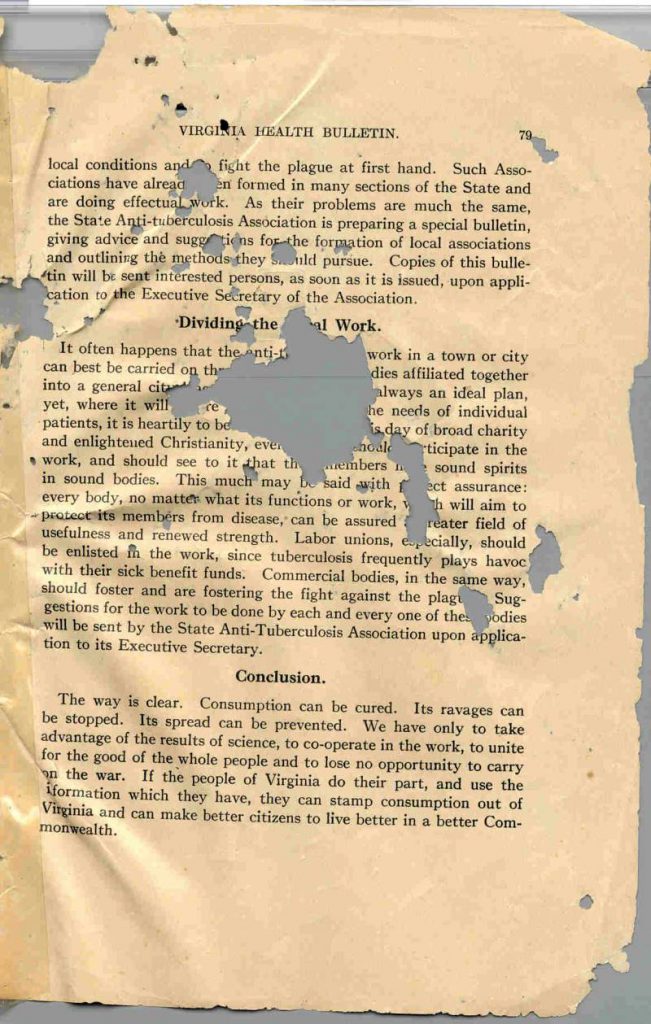 VA 건강 게시판 - 3월, 1910 - 결론 페이지